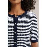 WE Fashion - Gebreid Vest - Marine/Wit - Slanke Pasvorm - Knoopsluiting