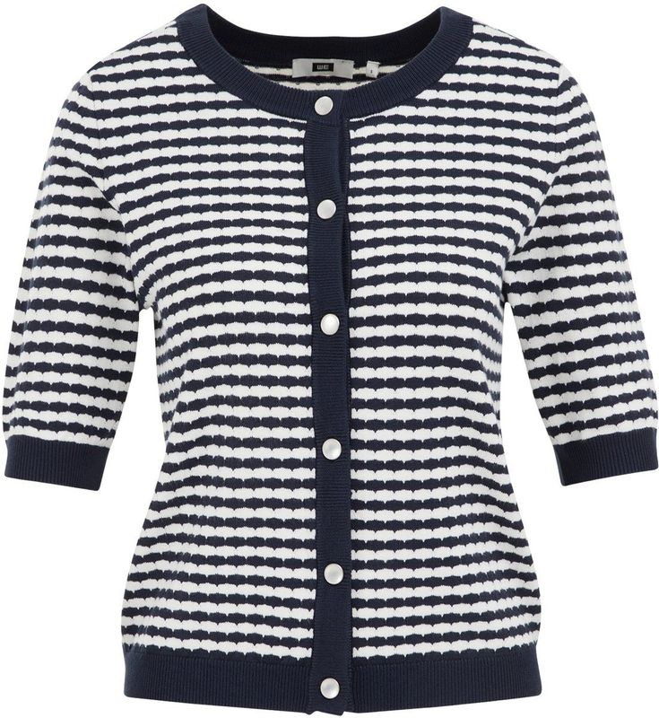 WE Fashion - Gebreid Vest - Marine/Wit - Slanke Pasvorm - Knoopsluiting
