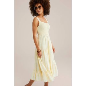 Midi-Jurk - Regular Fit - Hartvormige Halslijn - Geborduurde Details