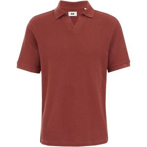 WE Fashion - Heren polo met structuur - Slim Fit - Donkerrood - Katoen - Maat: XXL