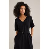 WE Fashion - Dames Jurk - Zwart - Regular Fit - Ceintuur