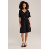 WE Fashion - Dames Jurk - Zwart - Regular Fit - Ceintuur