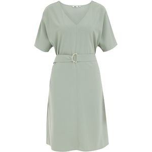 WE Fashion - A-lijn Jurk - Lichtgroen - Regular Fit - Met Ceintuur