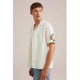 WE Fashion - Regular - Overhemd - Ecru - 100% Katoen, Korte Mouwen, Reverskraag