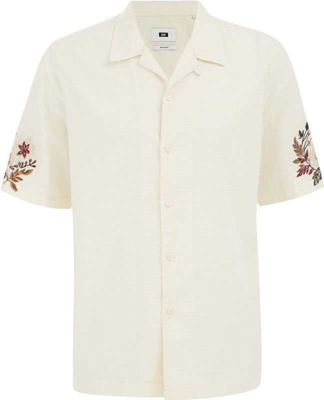 WE Fashion - Regular - Overhemd - Ecru - 100% Katoen, Korte Mouwen, Reverskraag