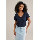 WE Fashion - Dames T-shirt - Marineblauw - Regular Fit