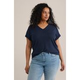 T-shirt - Opengewerkt Dessin - V-hals - Korte Mouwen - Jerseykwaliteit