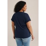 T-shirt - Opengewerkt Dessin - V-hals - Korte Mouwen - Jerseykwaliteit