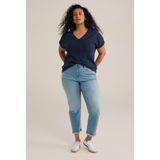 T-shirt - Opengewerkt Dessin - V-hals - Korte Mouwen - Jerseykwaliteit