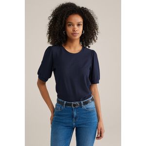 WE Fashion - Shirt - Navy - T-shirt - Halve Mouw - Ronde Hals