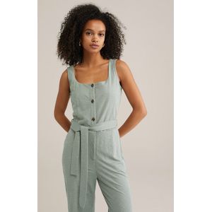 Jumpsuit - Nauwsluitende Fit - Vierkante Hals - Rechte Pijpen - Ceintuur