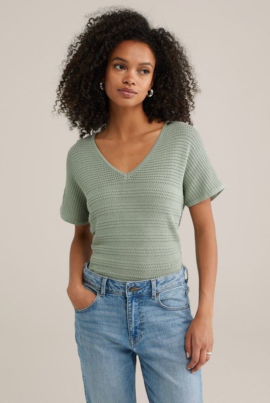WE Fashion top lichtkaki grof gebreid