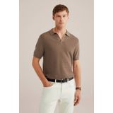 WE Fashion - Regular Polo - Bruin - Ingebreid Patroon