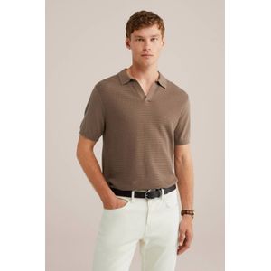 WE Fashion - Regular Polo - Bruin - Ingebreid Patroon