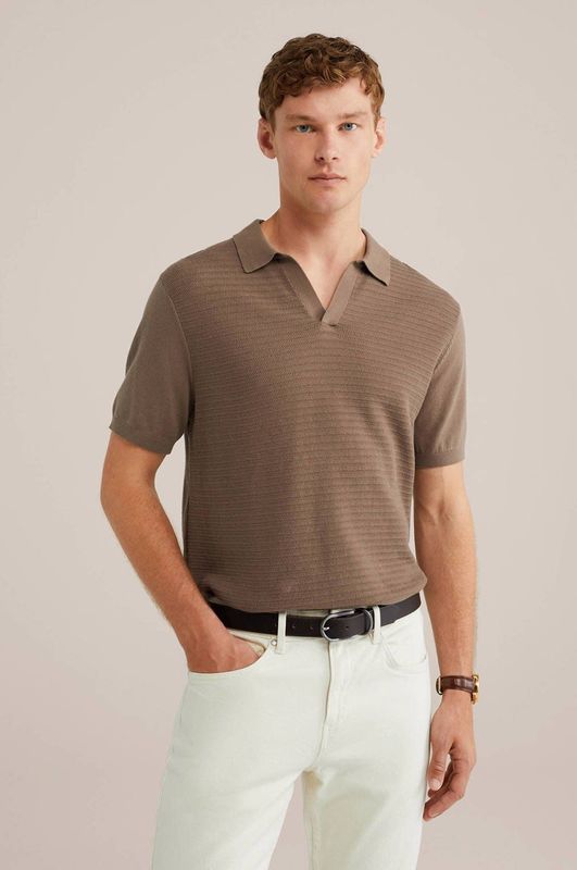 WE Fashion - Regular Polo - Bruin - Ingebreid Patroon