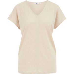 WE Fashion - Dames T-shirt van linnen - Regular fit - Beige - Linnen - Maat: XL
