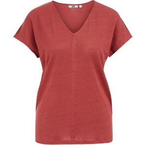 WE Fashion - Dames T-shirt van linnen - Regular fit - Rood - Linnen - Maat: XL
