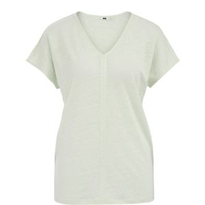 WE Fashion - Dames T-shirt van linnen - Regular fit - Mintgroen - Linnen - Maat: L