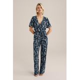 WE Fashion - Dames Jumpsuit - Met Structuur - V-hals - Korte Mouwen