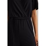 WE Fashion - Jumpsuit - Zwart - Gerecycled Materiaal - V-hals, Tailleriem, Gedrapeerd