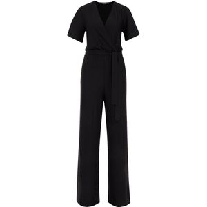WE Fashion - Jumpsuit - Zwart - Gerecycled Materiaal - V-hals, Tailleriem, Gedrapeerd