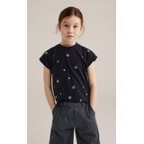 T-shirt - Zilverkleurig - Regular Fit - Korte Mouwen - Eyelet-Details