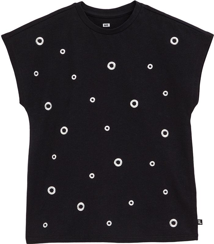 T-shirt - Zilverkleurig - Regular Fit - Korte Mouwen - Eyelet-Details