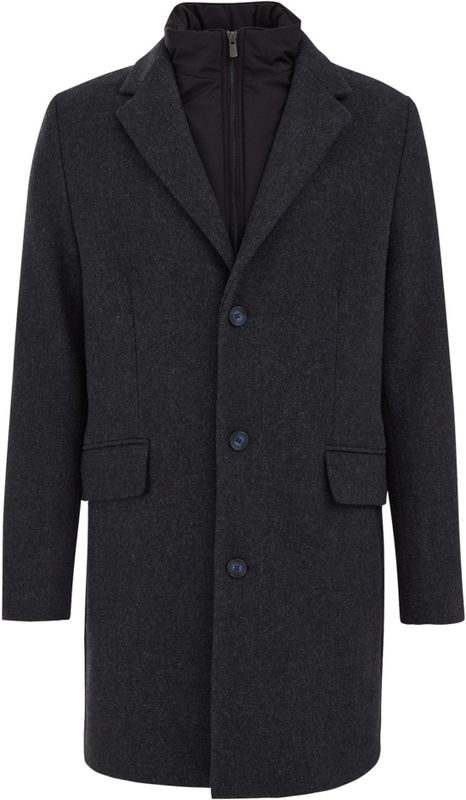 WE Fashion - Heren Regular Fit Manteljas - Donkerblauw - Met Afritsbare Bodywarmer