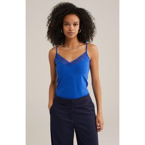 WE Fashion - Dames Singlet met Kant - Kobaltblauw - Katoen