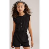 WE Fashion - Meisjes Playsuit - Zwart - Structuur - Regular Fit