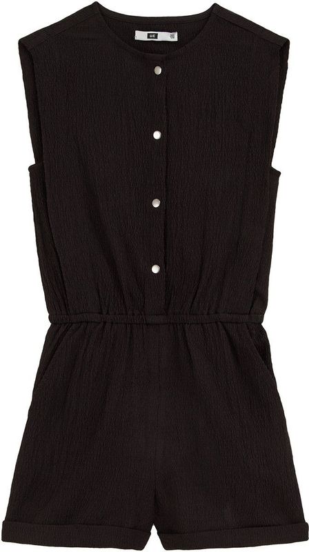 WE Fashion - Meisjes Playsuit - Zwart - Structuur - Regular Fit