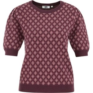 WE Fashion - Gebreide Trui - Met Print - Regular Fit - Korte Mouwen - Ronde Hals