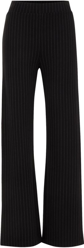 WE Fashion - Dames Regular Fit Jersey Broek - Zwart - Krijtstreep