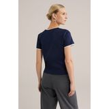 WE Fashion - Dames T-shirt - Donkerblauw - Katoen