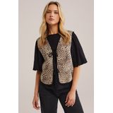 WE Fashion - Dames Gilet - Beige - Regular Fit - Luipaardprint - Katoen