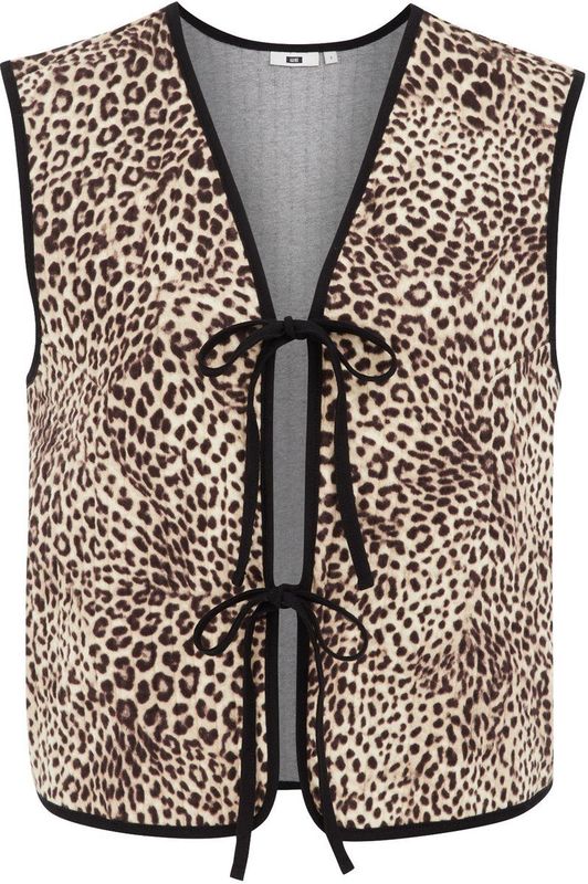 WE Fashion - Dames Gilet - Beige - Regular Fit - Luipaardprint - Katoen