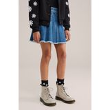 Plooirok - Denim - Mini Lengte - Regular Fit - Gerafelde Onderkant