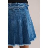 Plooirok - Denim - Mini Lengte - Regular Fit - Gerafelde Onderkant