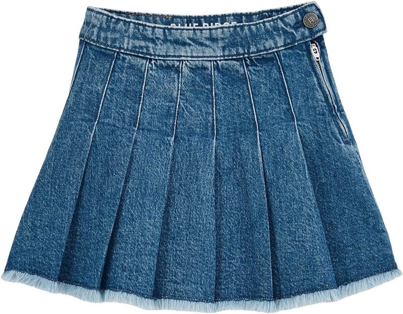 Plooirok - Denim - Mini Lengte - Regular Fit - Gerafelde Onderkant