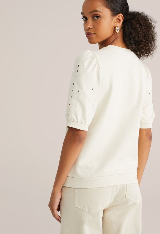 WE Fashion - Sweatshirt - Natuurwit - Effen - Halve Mouw