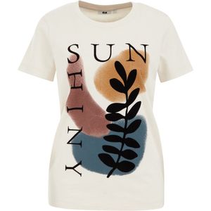 WE Fashion - Shirt - Lichtbeige - Kwartmouw - Ronde Hals - Normale Pasvorm