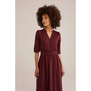 WE Fashion - Midi Jurk - Donkerrood - V-hals - Knoopsluiting