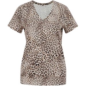 WE Fashion - Shirt - Donkerbruin/Wit - Dierenprint - V-hals - Kwartmouw