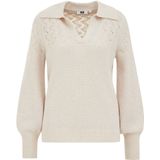 WE Fashion - Gebreide Trui - Regular Fit - Polokraag met V-hals - Pofmouwen
