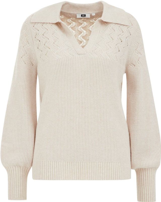 WE Fashion - Gebreide Trui - Regular Fit - Polokraag met V-hals - Pofmouwen