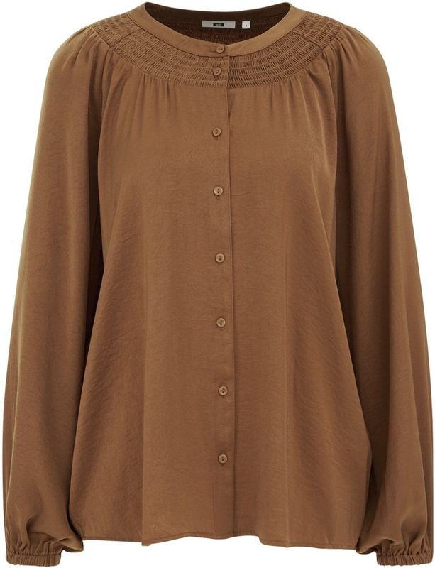 WE Fashion - Blouse - Ombergrijs - Klassieke Blouse - Lange Mouw