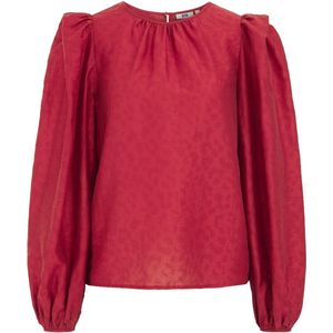 WE Fashion - Jacquard Blouse - Regular Fit - Ronde Hals - Pofdetails op de Schouders - Ballonmouwen