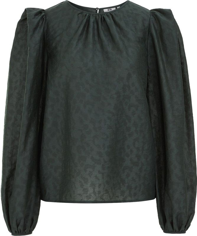 WE Fashion - Blousetop - Donkergroen - Lange Mouwen - Ronde Hals