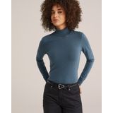 WE Fashion - Dames coltrui - Grijsblauw - Fijngebreid - Regular fit - Katoen