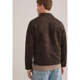 WE Fashion - Regular Fit Jack - Donkerbruin - Suèdelook